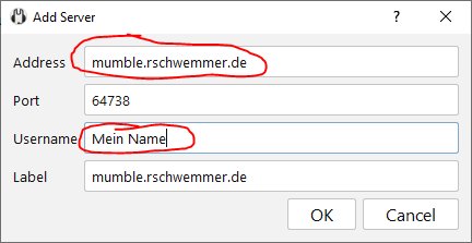 Mumble Verbindung hinzufügen